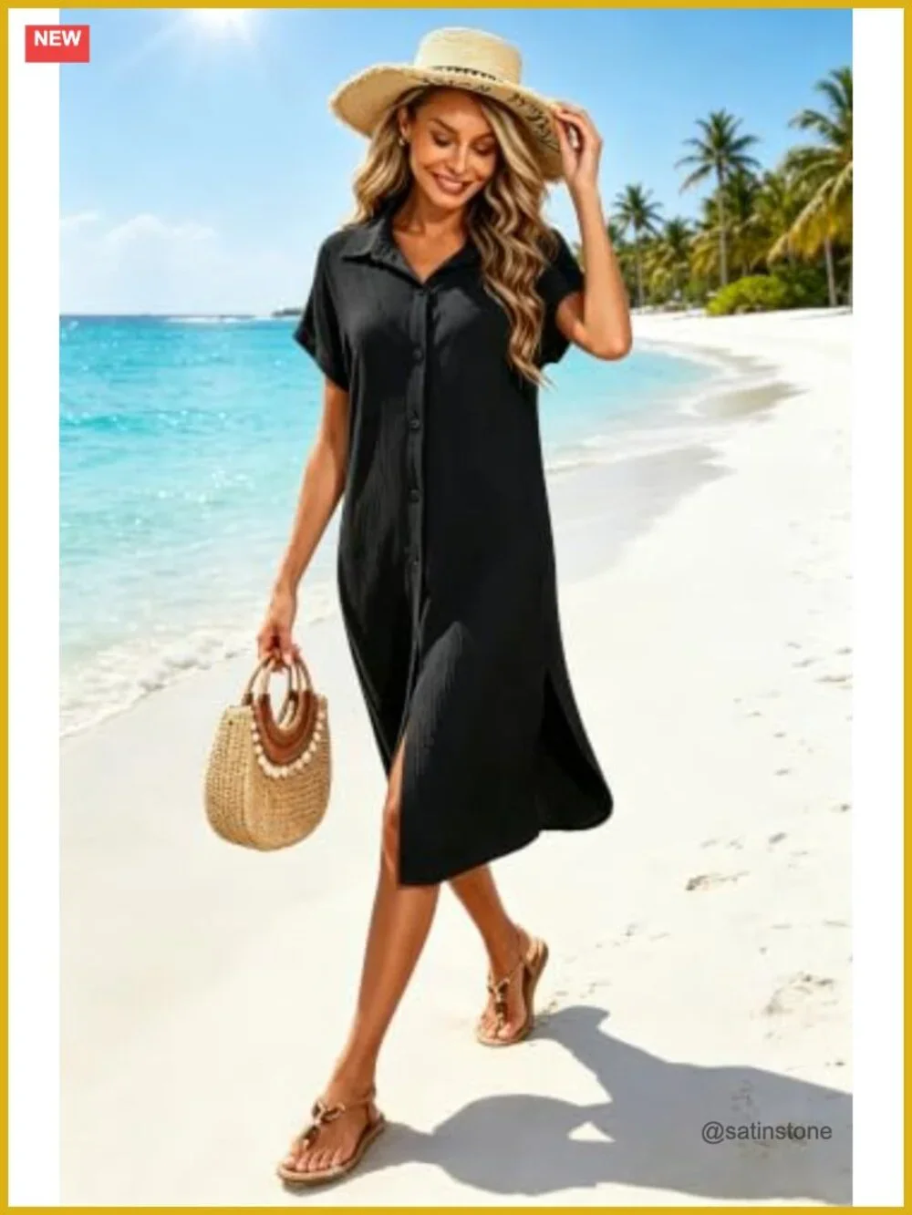 Button Down Short Sleeve Swimsuit Coverup Dress